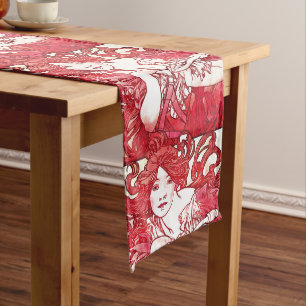 Kunst Nouveau Mucha rote Dame Bicycle Table Runner Großer Tischläufer