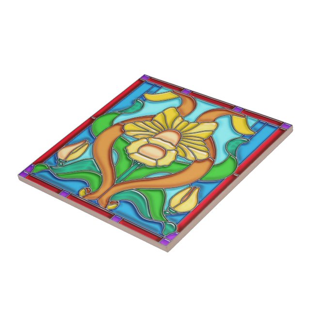 Kunst Nouveau Narzissen-Buntglas Fliese (Seite)