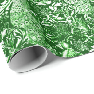 Kunst Nouveau Pfau-Druck, Forest Green Geschenkpapier