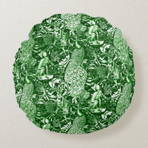 Kunst Nouveau Pfau-Druck, Forest Green Rundes Kissen