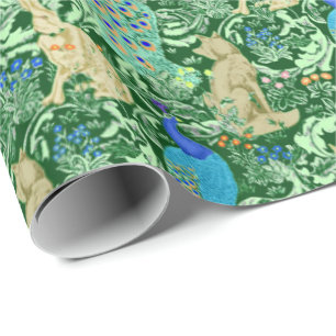 Kunst Nouveau Pfau-Druck, Kobalt-Blau u. Grün Geschenkpapier