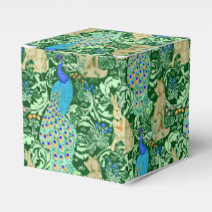 Kunst Nouveau Pfau-Druck, Kobalt-Blau u. Grün Geschenkschachtel