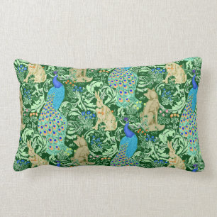 Kunst Nouveau Pfau-Druck, Kobalt-Blau u. Grün Lendenkissen