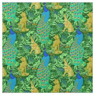 Kunst Nouveau Pfau-Druck, Kobalt-Blau u. Grün Stoff