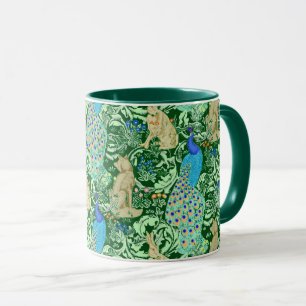 Kunst Nouveau Pfau-Druck, Kobalt-Blau u. Grün Tasse