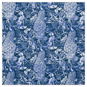 Kunst Nouveau Pfau-Druck, Marine und Weiß Stoff