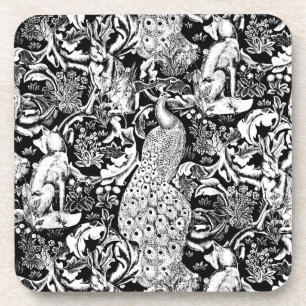 Kunst Nouveau Pfau-Druck, Schwarzweiss Getränkeuntersetzer