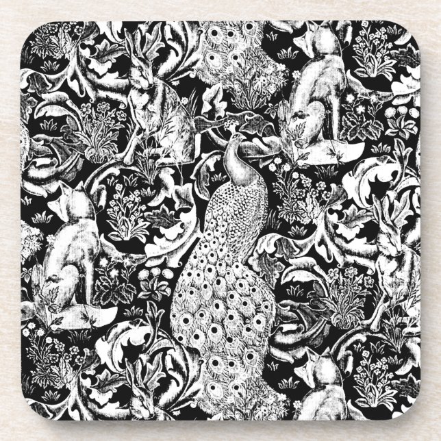 Kunst Nouveau Pfau-Druck, Schwarzweiss Getränkeuntersetzer (Vorderseite)