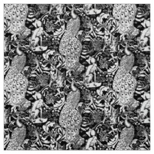 Kunst Nouveau Pfau-Druck, Schwarzweiss Stoff