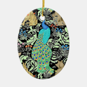 Kunst Nouveau Pfau-Druck, Türkis u. neutrale Keramik Ornament