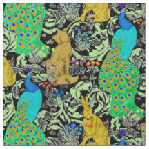 Kunst Nouveau Pfau-Druck, Türkis u. neutrale