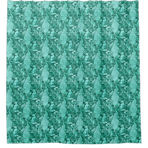 Kunst Nouveau Pfau-Druck, Türkis und Aqua Duschvorhang