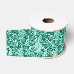 Kunst Nouveau Pfau-Druck, Türkis und Aqua Ripsband
