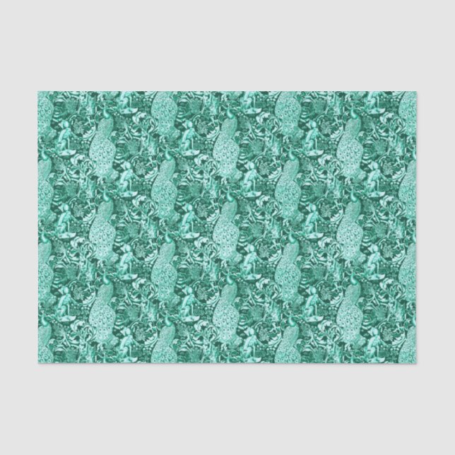 Kunst Nouveau Pfau-Druck, Türkis und Aqua Seidenpapier (Vorderseite)