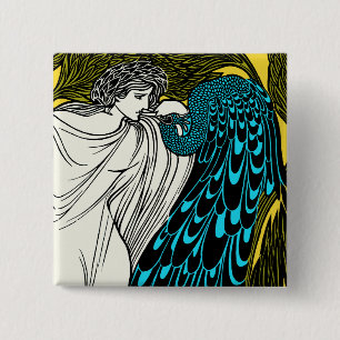 Kunst Nouveau Pfau-Grafik - der Kuss Button
