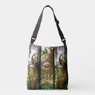 Kunst Nouveau Pfau-Papageien-Vogel-Buntglas Tragetaschen Mit Langen Trägern