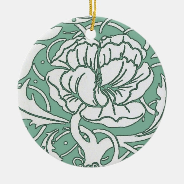 Kunst Nouveau Pfingstrosen-Verzierung Keramik Ornament (Vorne)