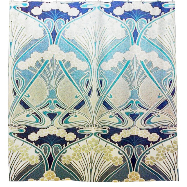Kunst nouveau, Silber, Grün, Beige, Naturfarben, Duschvorhang (Vorderseite)