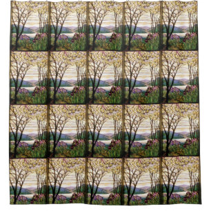 Kunst Nouveau Tiffany beflecktes Glas-Iris-Blumen Duschvorhang