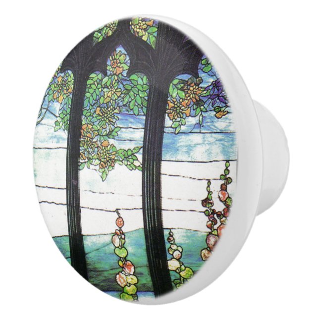 Kunst Nouveau Tiffany Buntglas-Garten-Griff Keramikknauf (Rechts)