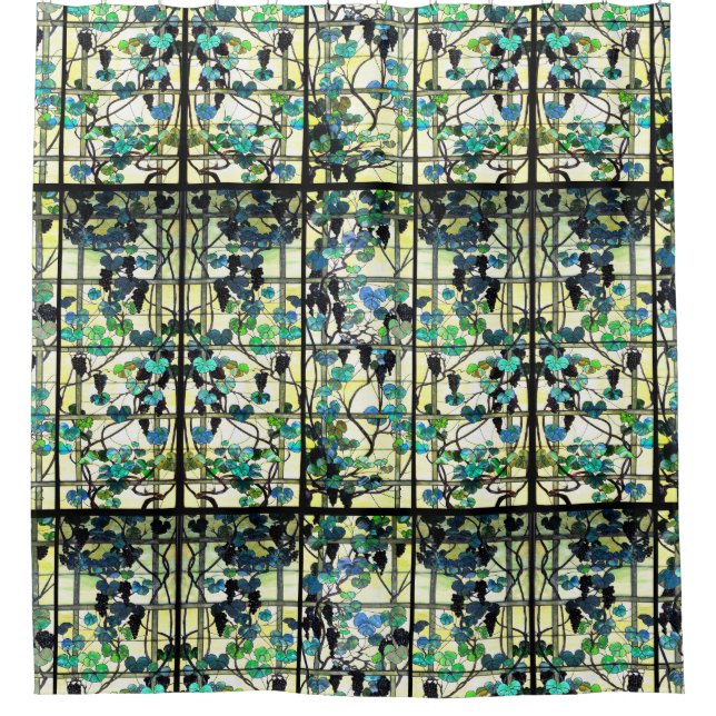 Kunst Nouveau Tiffany Buntglas-Weinberg-Trauben Duschvorhang (Vorderseite)