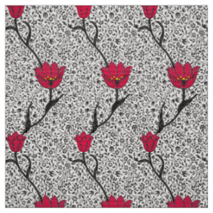 Kunst Nouveau Tulpe-Damast, Grau und Rot Stoff