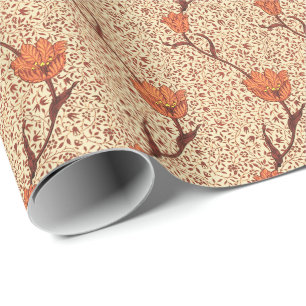 Kunst Nouveau Tulpe-Damast, Koralle und Beige Geschenkpapier