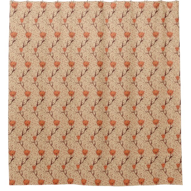 Kunst Nouveau Tulpe-Damast, korallenrotes Orange Duschvorhang (Vorderseite)