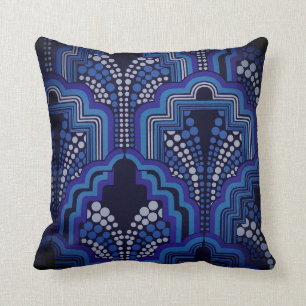 Kunst Nouveau vibrierende Blues, Purpur, schwarzer Kissen