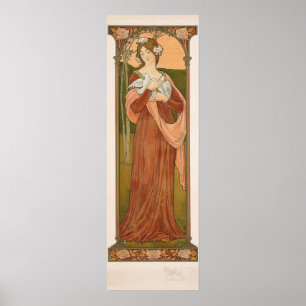 Kunst Nouveau Vintage Dame mit Tauben Sonrel Poster