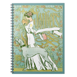 Kunst Nouveau Windhund und Dame mit Blume Notizblock