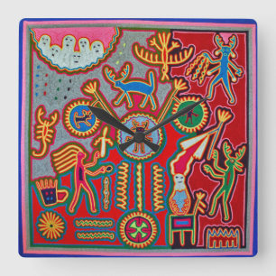 Kunst Oaxacas Mexiko mexikanische Stammes- Boho Quadratische Wanduhr