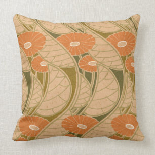 Kunst Rene Beauclairs Nouveau orange Gänseblümch Kissen