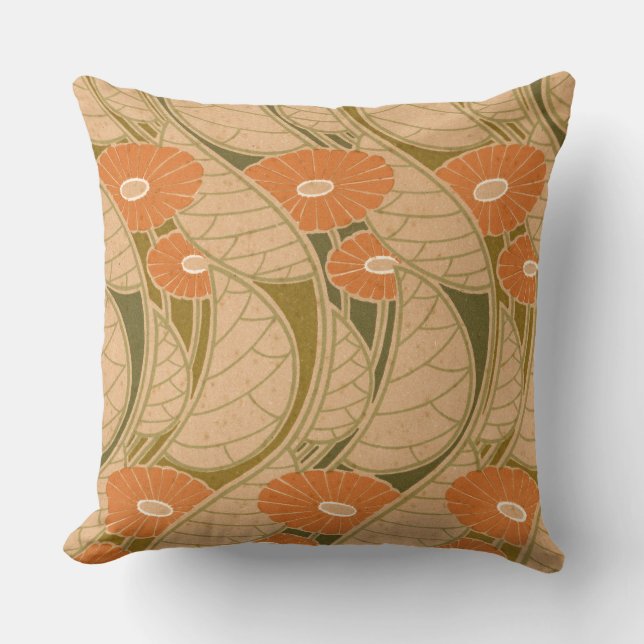 Kunst Rene Beauclairs Nouveau orange Gänseblümchen Kissen (Vorderseite)