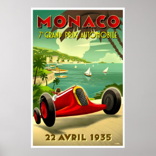 Kunst Retro Poster Monaco Rennwagen Reiseplakat