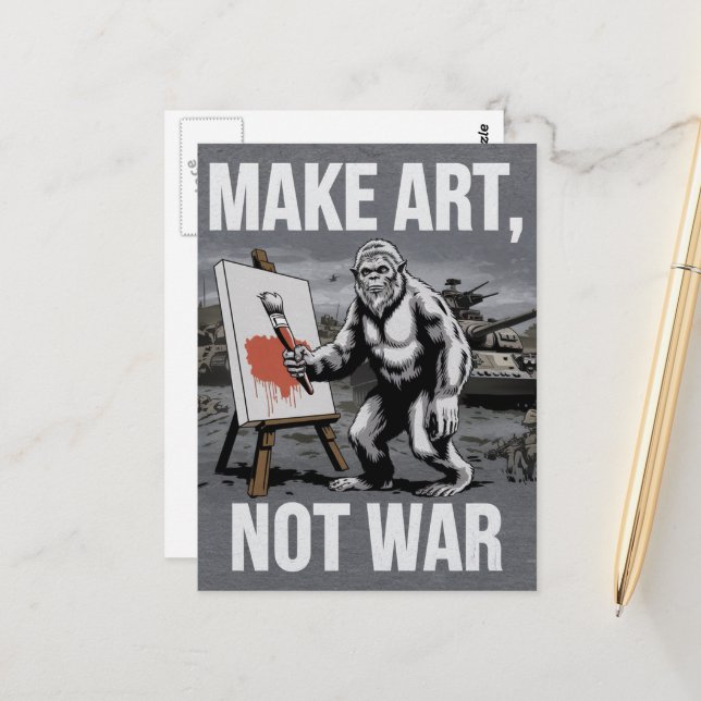Kunst statt Krieg Sasquatch Künstler Postkarte (Vorderseite/Rückseite Beispiel)