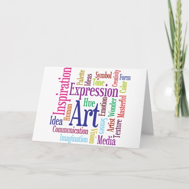 Kunst- und Inspirationswortwolke einer kreativen P Karte (Vorderseite)