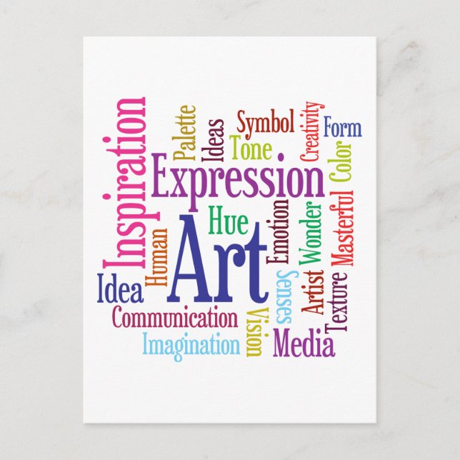 Kunst- und Inspirationswortwolke einer kreativen P Postkarte (Vorderseite)