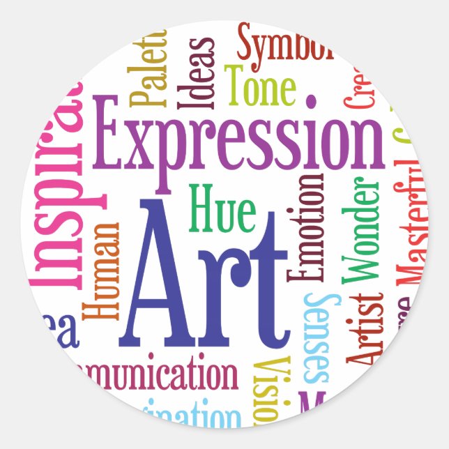 Kunst- und Inspirationswortwolke einer kreativen P Runder Aufkleber (Vorderseite)