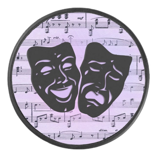 Kunst vereint Lila Musik und Theatermasken Eishockey Puck (Vorderseite)
