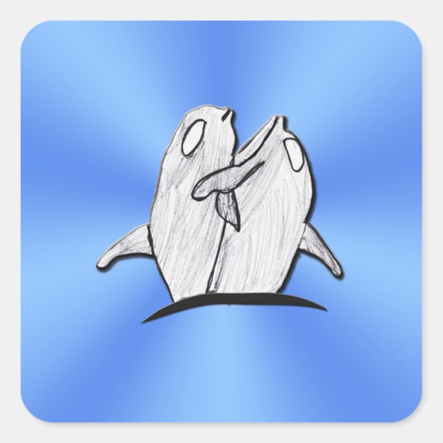 Kunst von Kindern - Delphine umarmende Stickers Sq (Vorderseite)