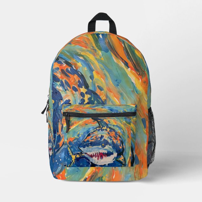 Kunst von Kindern - Hai im Ozean Bedruckter Rucksack (Vorderseite)
