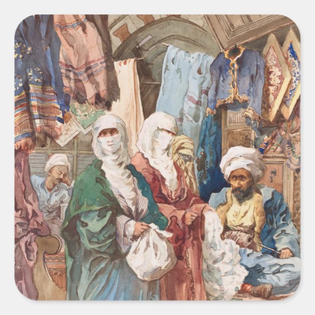 Kunstaufkleber "The Silk Bazaar" Quadratischer Aufkleber (Vorderseite)