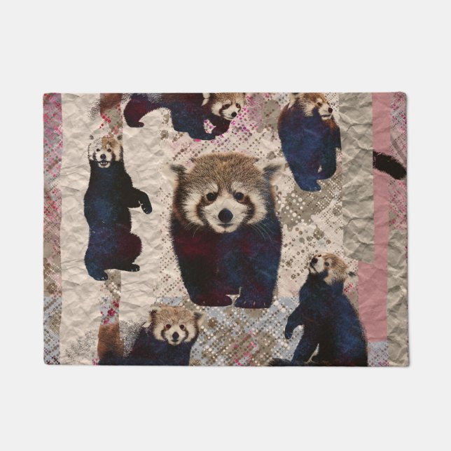 Kunstcollage der Mischmedien des roten Pandas Fußmatte (Vorderseite)