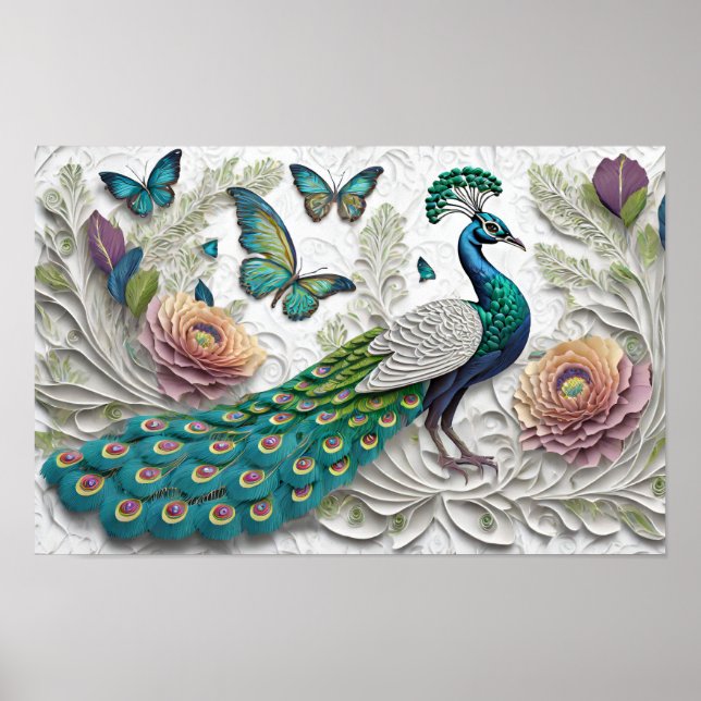 Kunstdarstellung des Pfaues Poster (Vorne)
