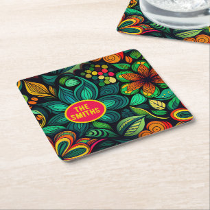 KUNSTDESIGN VON DOODLE-BLUME RECHTECKIGER PAPPUNTERSETZER
