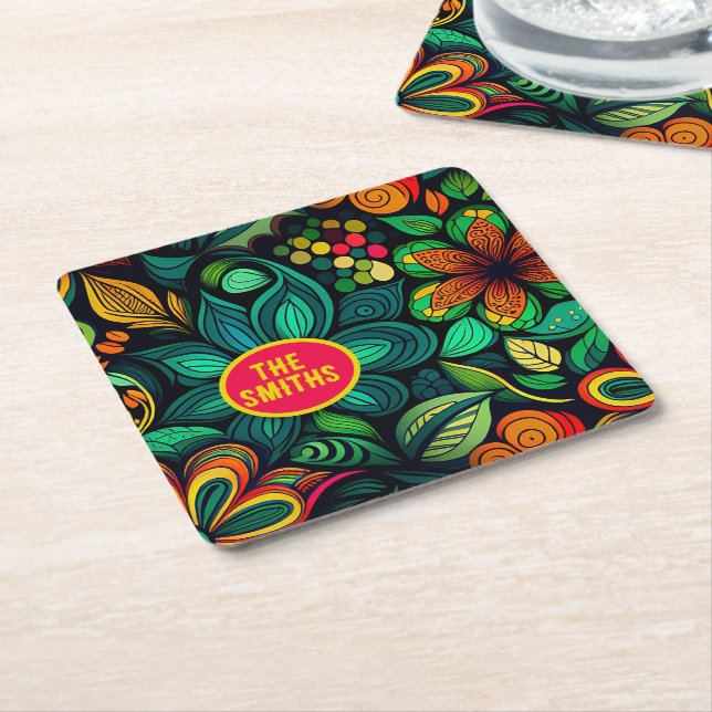 KUNSTDESIGN VON DOODLE-BLUME RECHTECKIGER PAPPUNTERSETZER (angewinkelt)