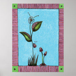 Kunstdruckerei, Blume Ladybug Pilze Poster