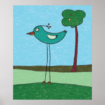 Kunstdruckerei, Niedlicher Vogel und Baum