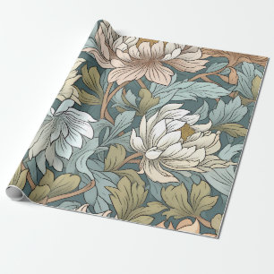 Kunstdruckkunst Vintager Blumengarten aquamarin Geschenkpapier